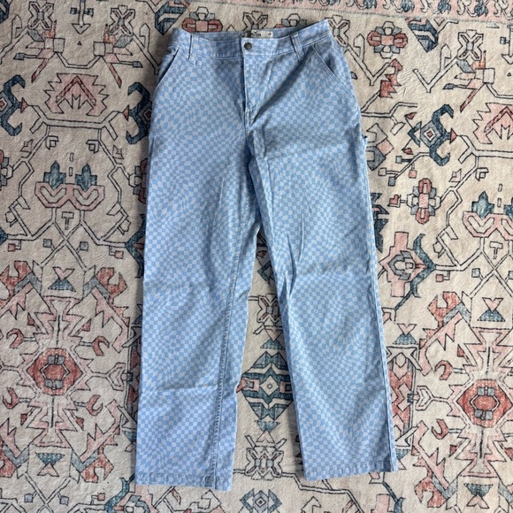 Hollister Pants - Hollister Light Blue Checkerboard High-Rise Utility Dad Pants - size 27